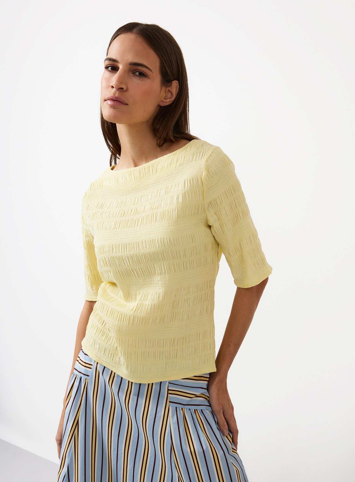 Yellow Textured Stripe Co-ord Top 6 - Image 1 thumbnail